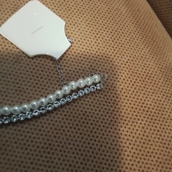 Tear Drop Blue rhinestone Pearls Diams Costum Necklace Woman Silver Color J3 - Picture 7 of 9